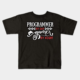 Funny Programmer By Day Gamer By Night Gift for Nerds Kids T-Shirt